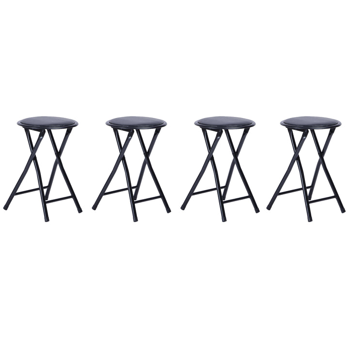 FurnitureR Folding Stools Set of 4, 18-Inch Backless Stool Chairs Collapsible Padded Round Portable for Indoor/Outdoor, Metal Frame, PVC Cushion