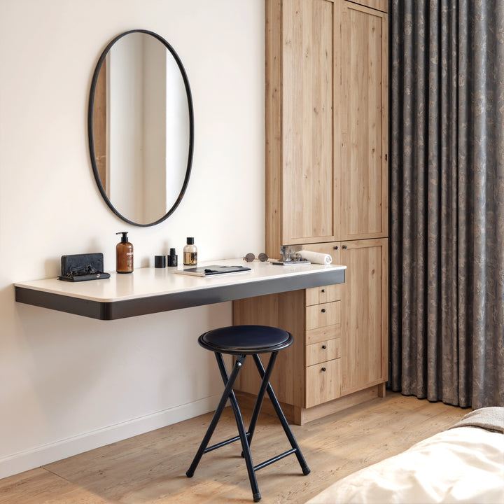 FurnitureR Folding Stools Set of 1, 18-Inch Backless Stool Chairs Collapsible Padded Round Portable for Indoor/Outdoor, Metal Frame, PVC Cushion