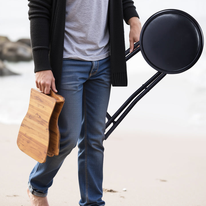 FurnitureR Folding Stools Set of 1, 18-Inch Backless Stool Chairs Collapsible Padded Round Portable for Indoor/Outdoor, Metal Frame, PVC Cushion