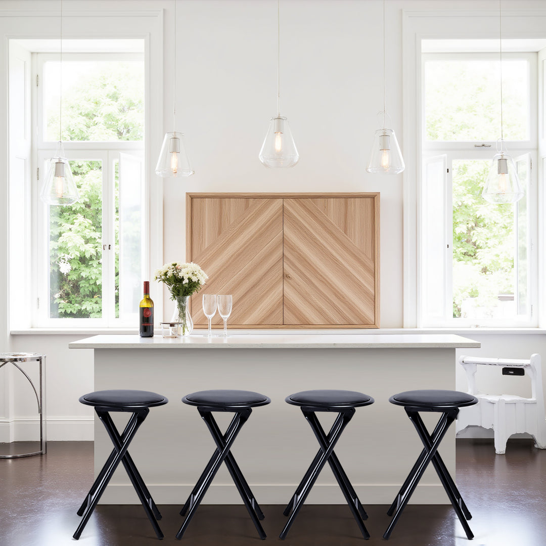 FurnitureR Folding Stools Set of 4, 18-Inch Backless Stool Chairs Collapsible Padded Round Portable for Indoor/Outdoor, Metal Frame, PVC Cushion