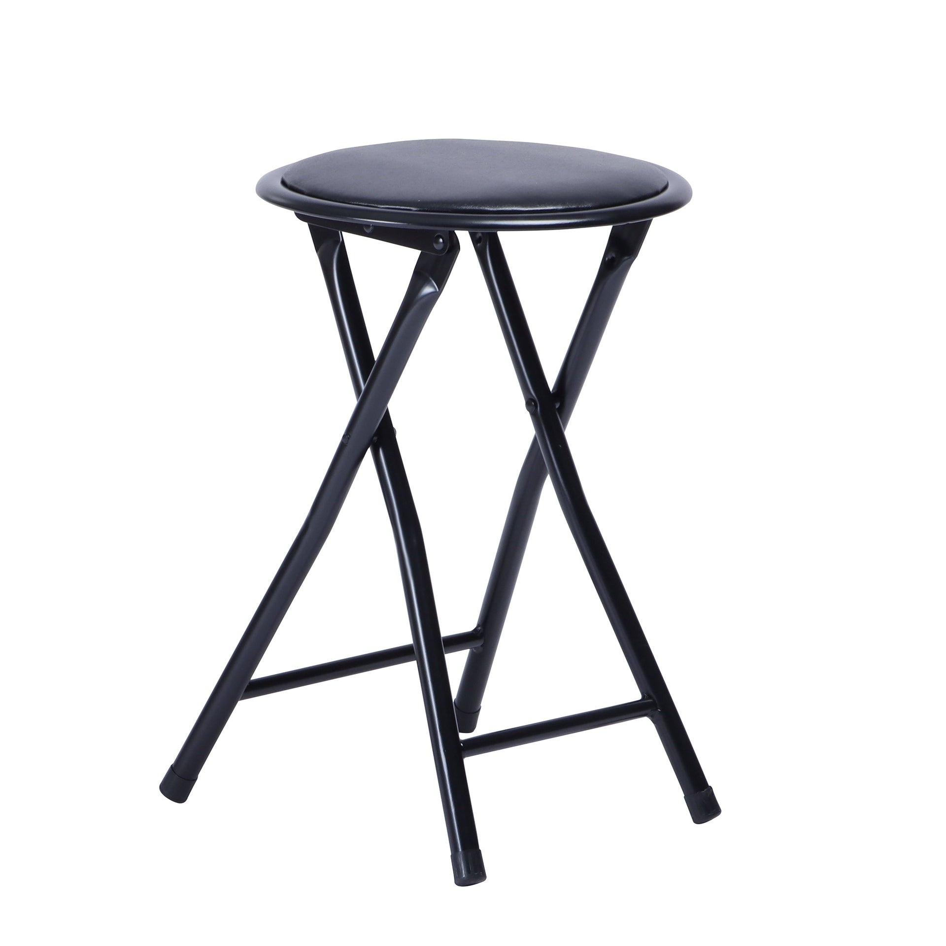 Tabouret pliant FurnitureR, lot de 1, tabouret sans dossier de 45,7 cm (18 pouces), pliable, rembourré, rond et portable pour intérieur/extérieur, structure en métal, coussin en PVC