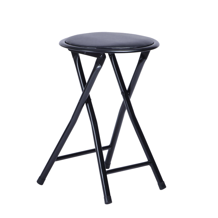 FurnitureR Folding Stools Set of 1, 18-Inch Backless Stool Chairs Collapsible Padded Round Portable for Indoor/Outdoor, Metal Frame, PVC Cushion