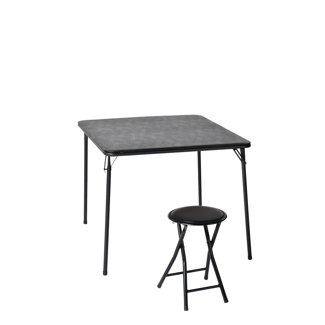 FurnitureR 2-Piece Folding Table and Chair Set for 1, Space-Saving Square Card Table with Single Stool, Ideal for Small Spaces, Home, Patio, Black