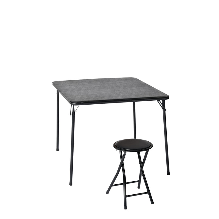 FurnitureR 2-Piece Folding Table and Chair Set for 1, Space-Saving Square Card Table with Single Stool, Ideal for Small Spaces, Home, Patio, Black