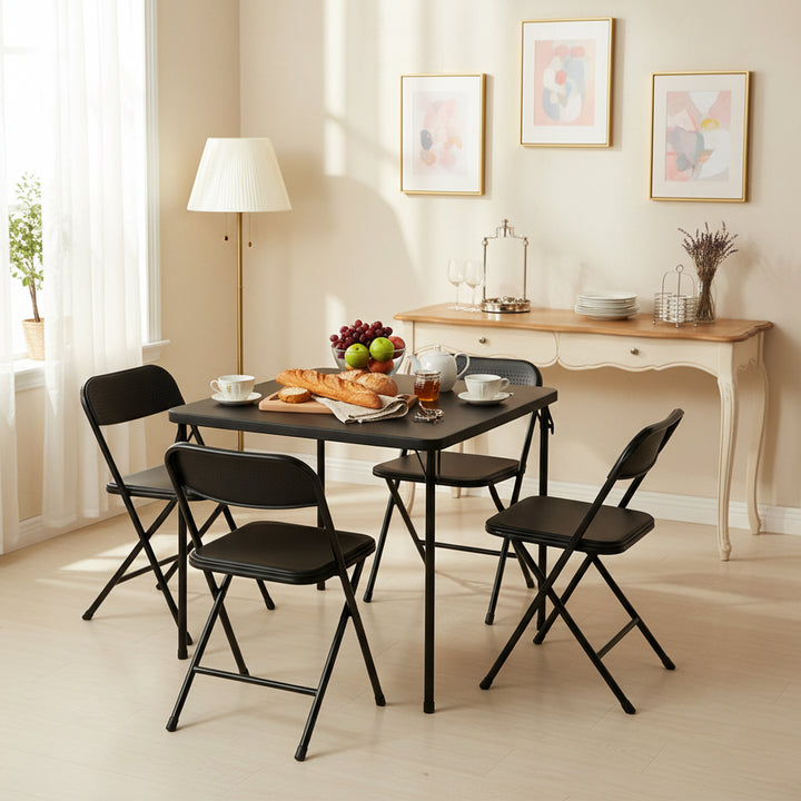 FurnitureR Folding Table and 4 Chairs Set, PP Tabletop with Metal Frame, Portable Foldable Dining Table Chair Set for Indoor Outdoor Party Camping