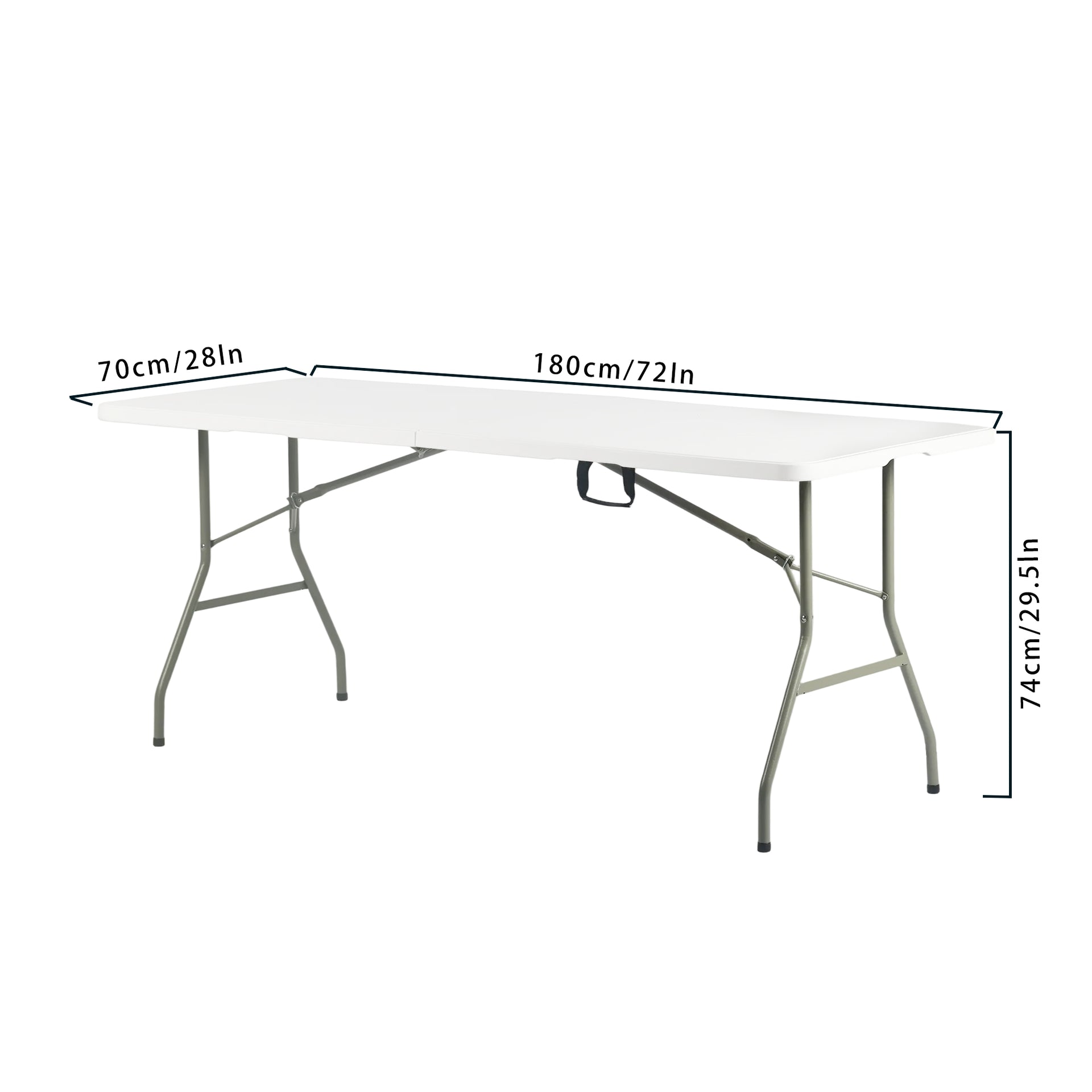 Table pliante FurnitureR 1,83 m (6 pi), table utilitaire portable en plastique de 183 cm (72 po) avec poignée de transport, table pliable en deux avec pieds en métal pour l'intérieur et l'extérieur.