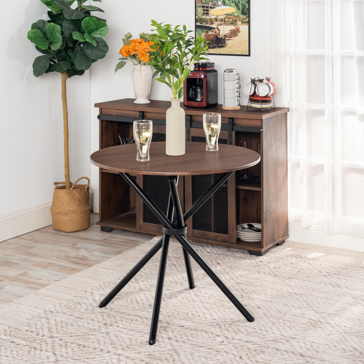 FurnitureR Runder Esstisch (80 cm Durchmesser) für 2 Personen, Küchentisch aus Holz mit Säulenfuß und Metallbeinen für Cafés, Restaurants und den privaten Essbereich 