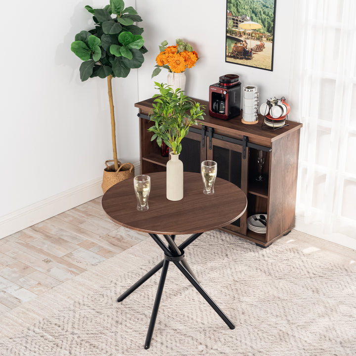 FurnitureR Runder Esstisch (80 cm Durchmesser) für 2 Personen, Küchentisch aus Holz mit Säulenfuß und Metallbeinen für Cafés, Restaurants und den privaten Essbereich 