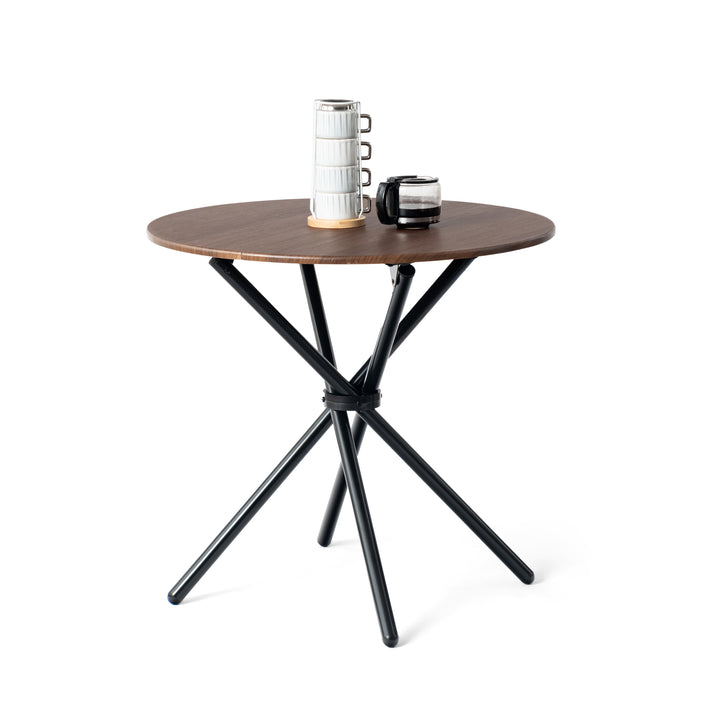 Furniture R Table de Salle à Manger Ronde en Noyer - 80cm, Table à thé de Balcon, Plateau en Bois Rétro avec Quatre Pieds en Métal Noir, Design Compact, Polyvalent, für 2-4 Personen Küche, Café