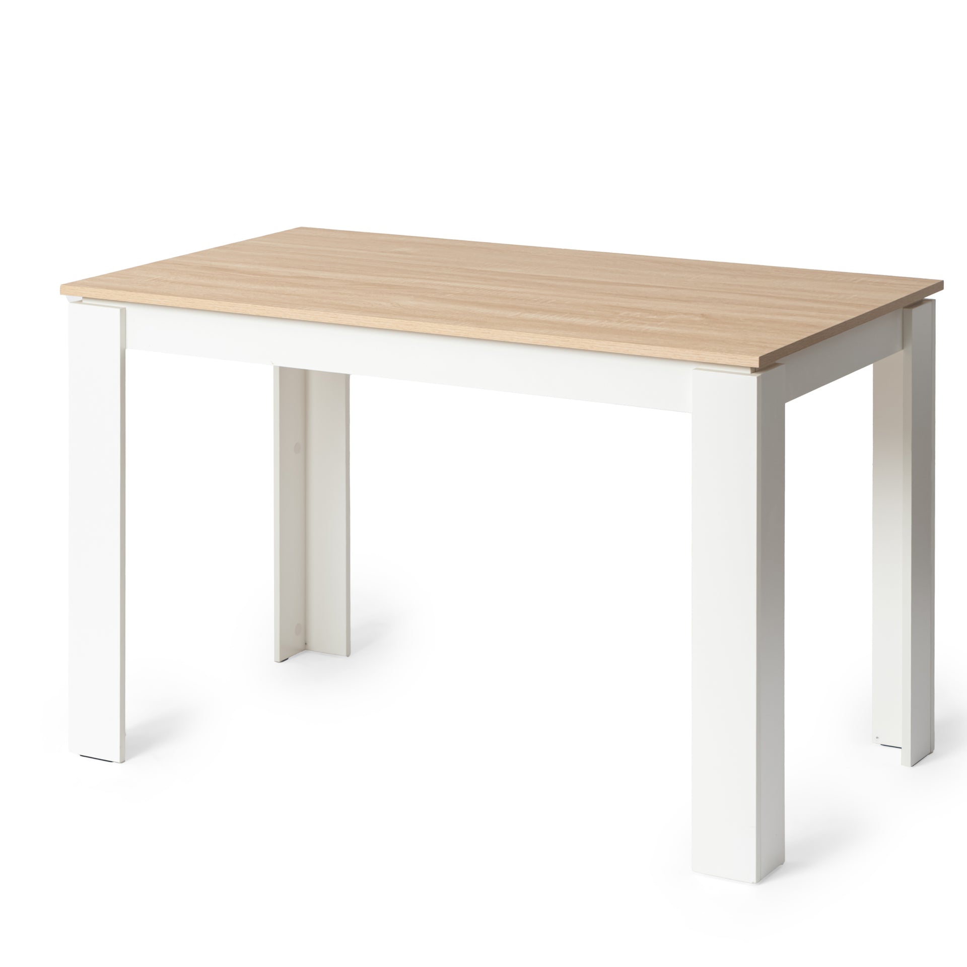 Table de salle à manger rectangulaire FurnitureR pour 2 à 4 personnes, avec structure en bois, idéale pour les petits espaces, appartements et bureaux à domicile. Finition chêne.