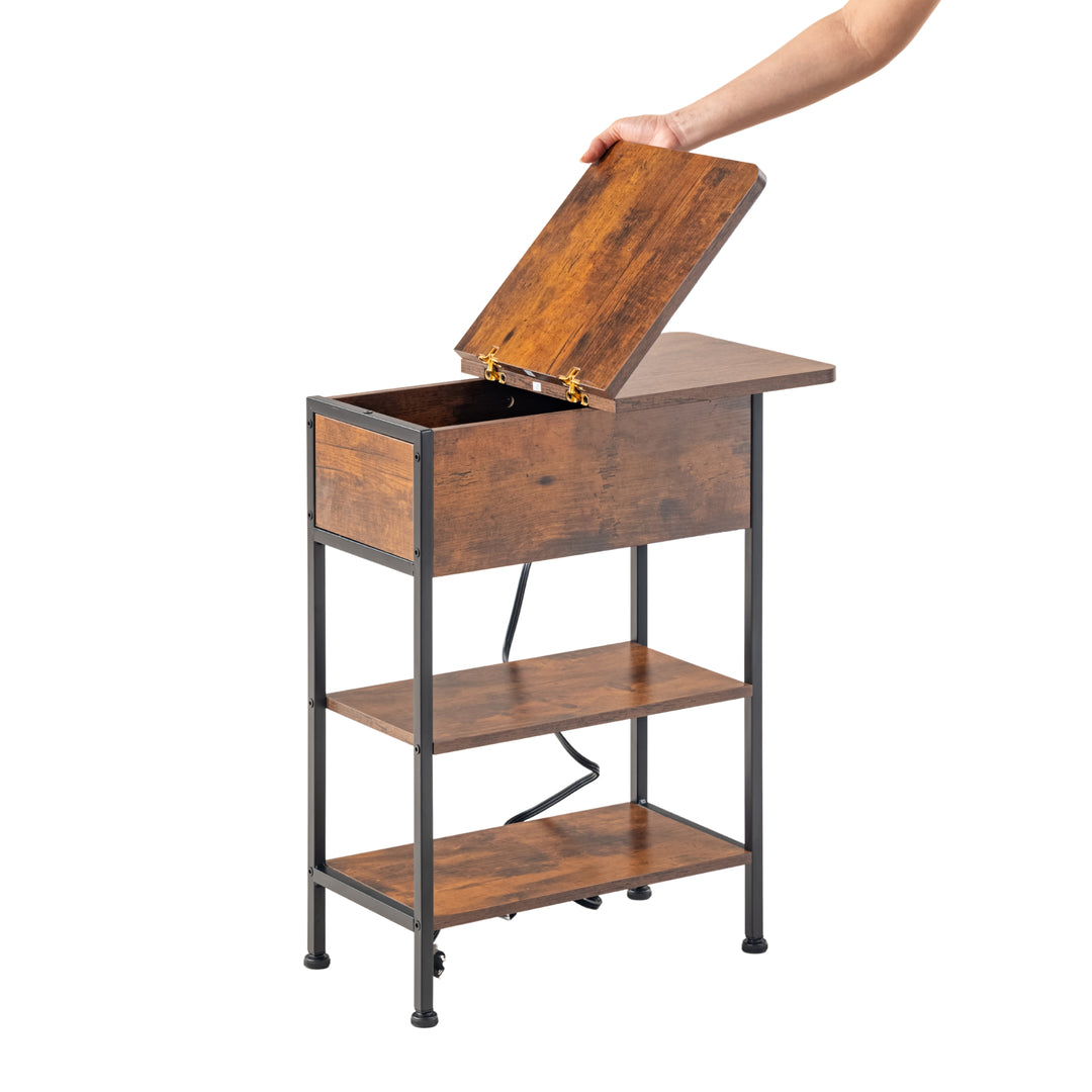 Table de chevet FurnitureR avec station de charge, ports USB et prises électriques, table d'appoint à 3 niveaux avec étagères de rangement et placard pour salon, chambre 