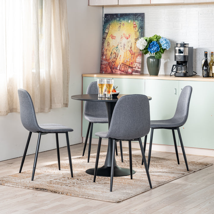 FurnitureR Dining Chairs Set of 4, Fabric Comfy Seat Armless Side Chairs with Metal Legs Mid Century for Home Kitchen Reception Room, Slubbed Grey