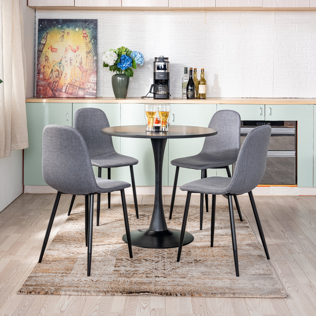 FurnitureR Dining Chairs Set of 4, Fabric Comfy Seat Armless Side Chairs with Metal Legs Mid Century for Home Kitchen Reception Room, Slubbed Grey