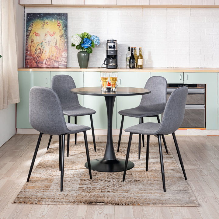 FurnitureR Dining Chairs Set of 4, Fabric Comfy Seat Armless Side Chairs with Metal Legs Mid Century for Home Kitchen Reception Room, Slubbed Grey