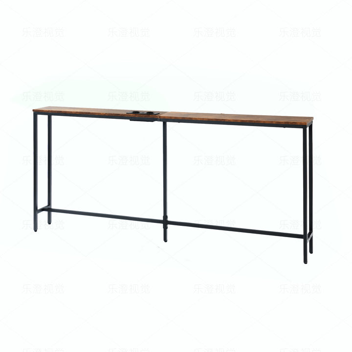 Möbelstück R L180cm Konsolen-Ladestation, schlank, Industrie-Stil, Eingangsbereich mit 2 USB-Anschlüssen, schmaler Beistelltisch für Sofa, Flur, Wohnzimmer, Büro, rustikales Braun, Metall