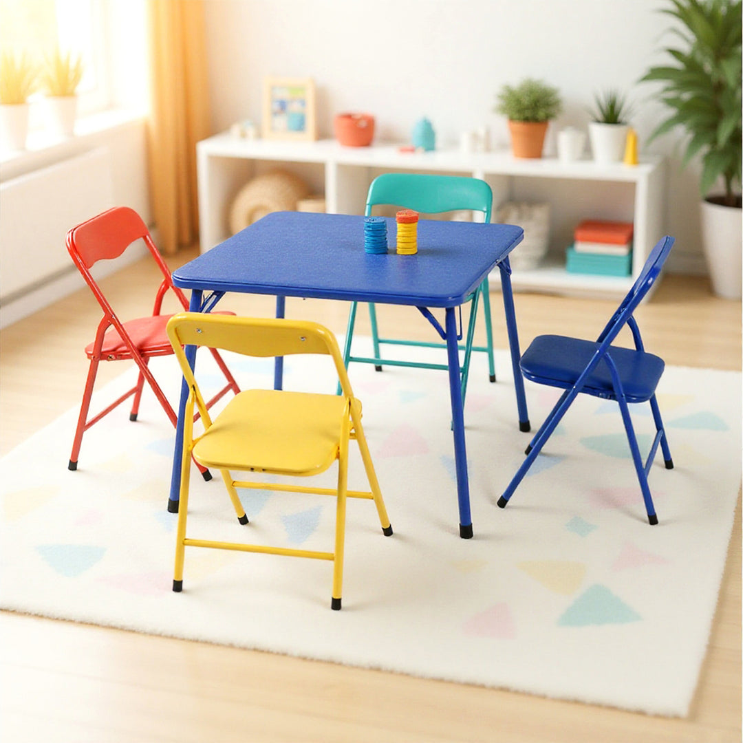 FurnitureR 5-teiliges Klapptisch- und Stuhlset, quadratischer Tisch und Stühle für Kindertagesstätten und Klassenzimmer, kleines Aktivitätstisch- und Stuhlset für Kinder