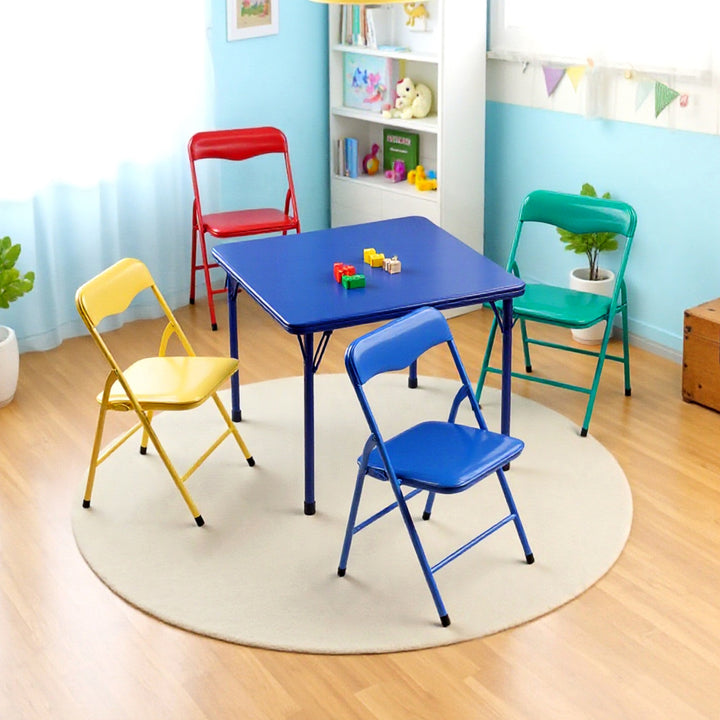 FurnitureR 5-teiliges Klapptisch- und Stuhlset, quadratischer Tisch und Stühle für Kindertagesstätten und Klassenzimmer, kleines Aktivitätstisch- und Stuhlset für Kinder