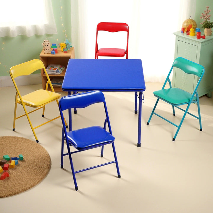 FurnitureR 5-teiliges Klapptisch- und Stuhlset, quadratischer Tisch und Stühle für Kindertagesstätten und Klassenzimmer, kleines Aktivitätstisch- und Stuhlset für Kinder