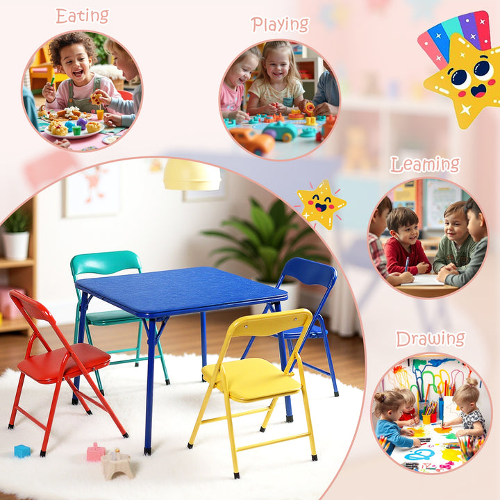 FurnitureR 5-teiliges Klapptisch- und Stuhlset, quadratischer Tisch und Stühle für Kindertagesstätten und Klassenzimmer, kleines Aktivitätstisch- und Stuhlset für Kinder