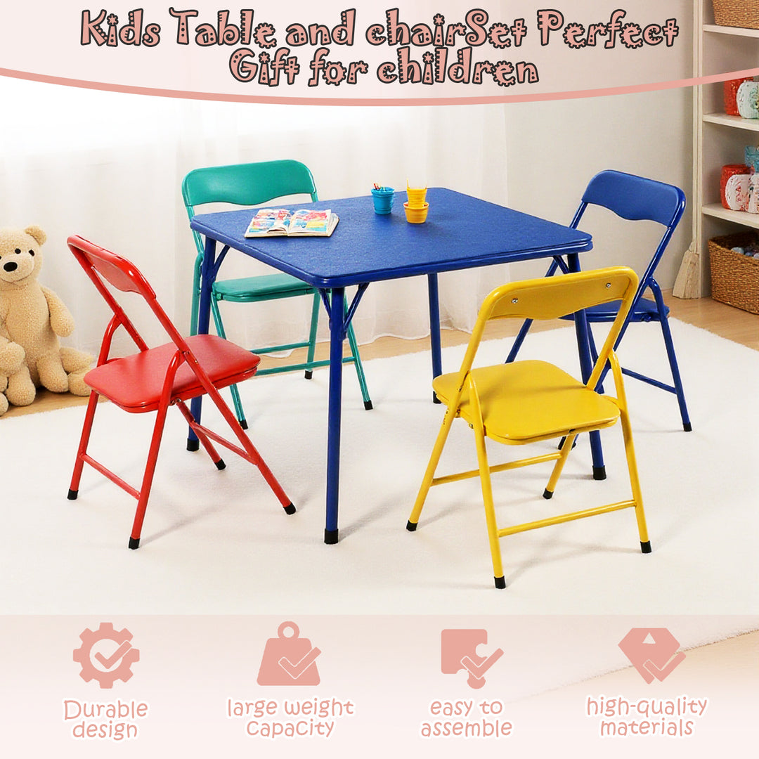 FurnitureR 5-teiliges Klapptisch- und Stuhlset, quadratischer Tisch und Stühle für Kindertagesstätten und Klassenzimmer, kleines Aktivitätstisch- und Stuhlset für Kinder