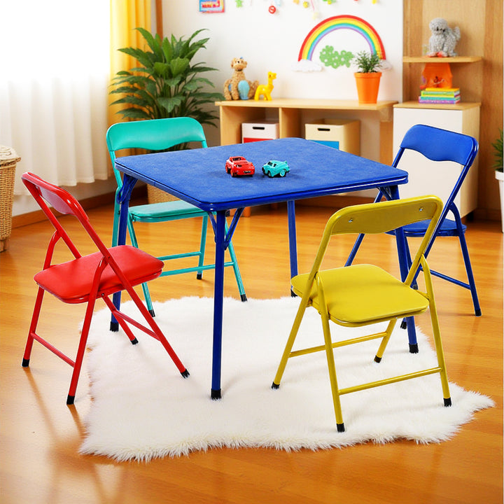 FurnitureR 5-teiliges Klapptisch- und Stuhlset, quadratischer Tisch und Stühle für Kindertagesstätten und Klassenzimmer, kleines Aktivitätstisch- und Stuhlset für Kinder