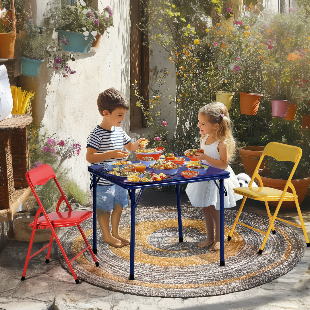 FurnitureR 5-teiliges Klapptisch- und Stuhlset, quadratischer Tisch und Stühle für Kindertagesstätten und Klassenzimmer, kleines Aktivitätstisch- und Stuhlset für Kinder