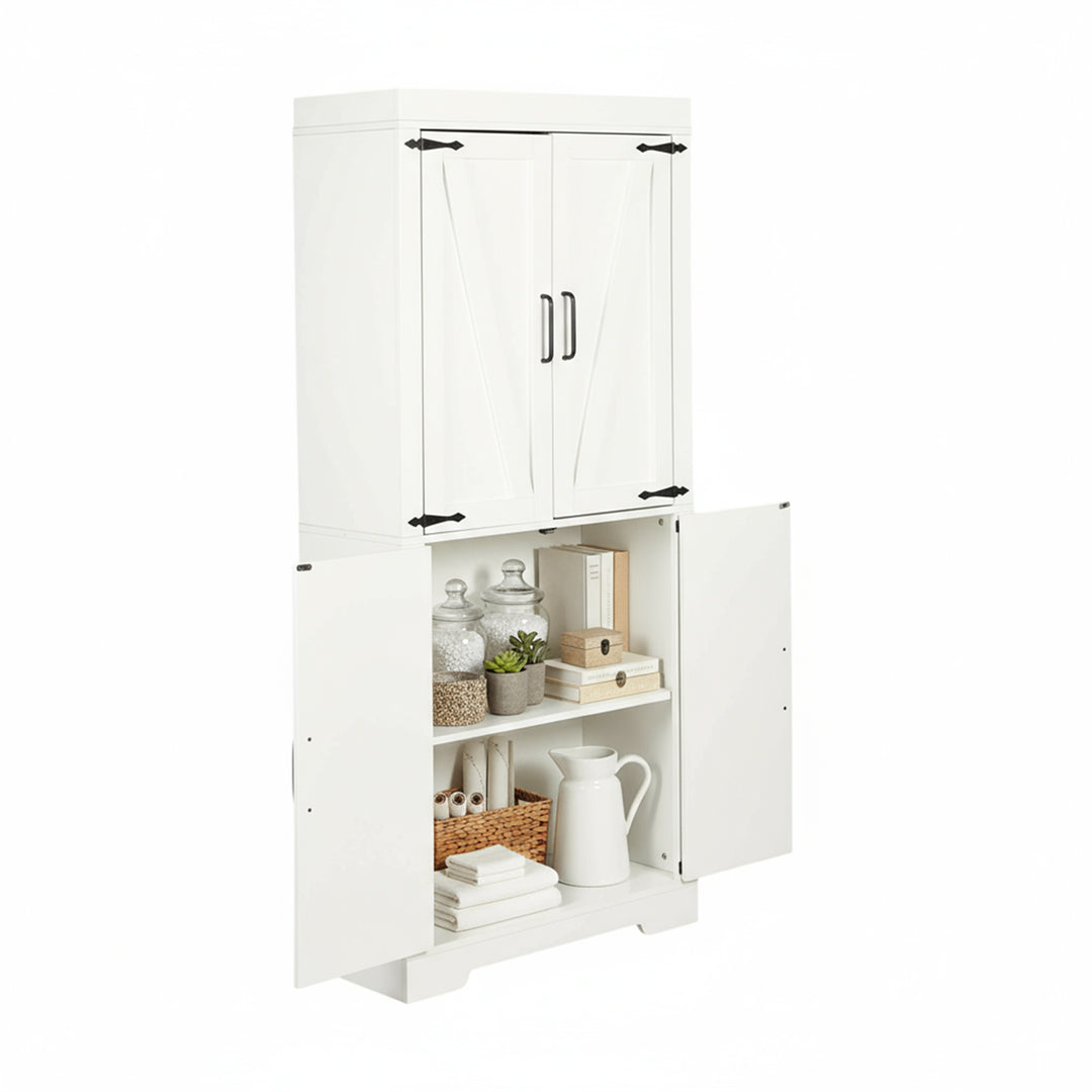 Meuble de rangement de cuisine FurnitureR de 173 cm de haut, armoire autoportante en bois avec 4 étagères et 4 portes, meuble blanc pour salle à manger, salon, bureau