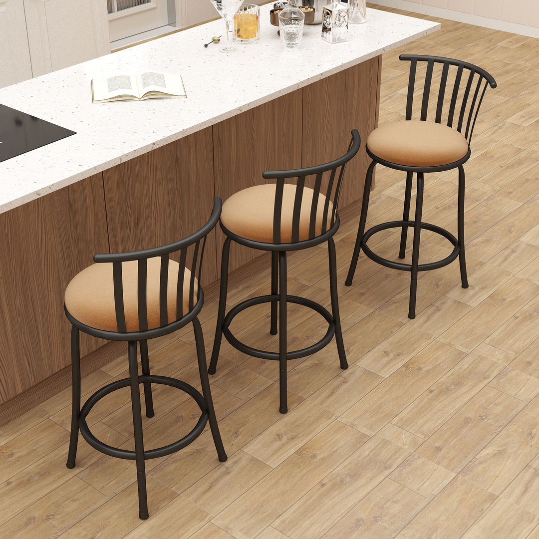FurnitureR Bar Stools Swivel Set of 3, Adjustable Counter Height Low Back for Kitchen Island Bar Height with Interchangeable Legs, 24/29 Inch, Brown