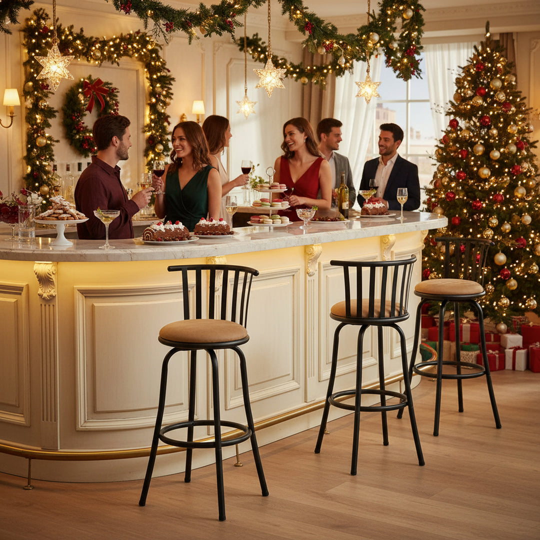 FurnitureR Barhocker-Set, drehbar, 2er-Set, höhenverstellbar, niedrige Rückenlehne mit bequemer Fußstütze, ohne Armlehnen, mit austauschbaren Beinen, 61/74 cm (24/29 Zoll)