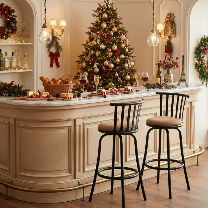 FurnitureR Barhocker-Set, drehbar, 2er-Set, höhenverstellbar, niedrige Rückenlehne mit bequemer Fußstütze, ohne Armlehnen, mit austauschbaren Beinen, 61/74 cm (24/29 Zoll)