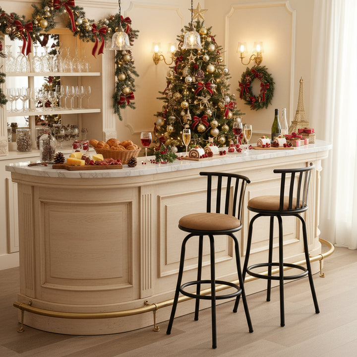 FurnitureR Barhocker-Set, drehbar, 2er-Set, höhenverstellbar, niedrige Rückenlehne mit bequemer Fußstütze, ohne Armlehnen, mit austauschbaren Beinen, 61/74 cm (24/29 Zoll)