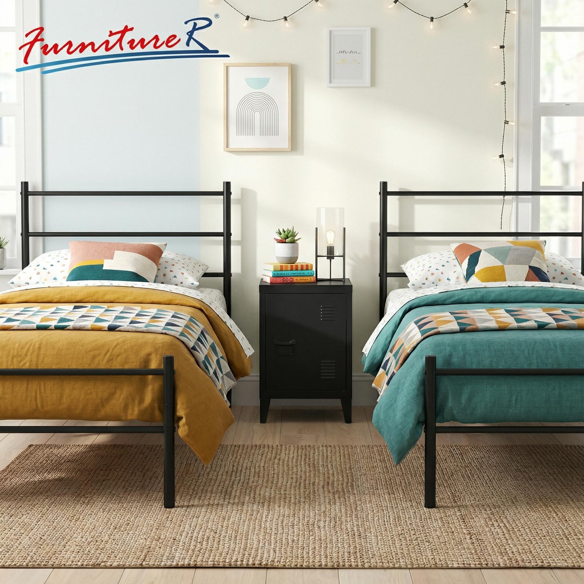 Postwise FurnitureR Lit Simple Métal Noir PRIMO SINGLE FROSTED 2 | Cadre en Métal – FurnitureR