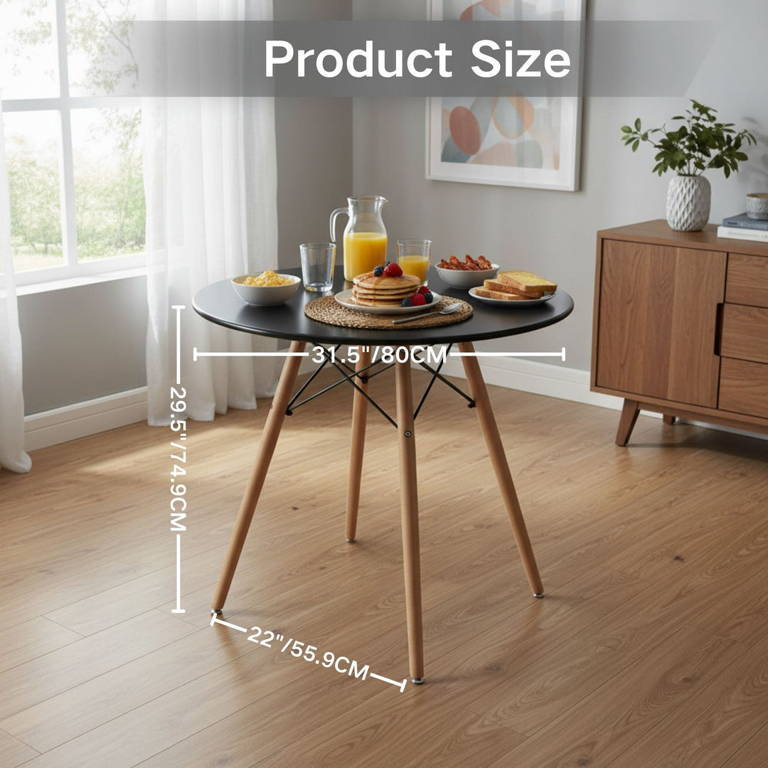 Runder Esstisch von FurnitureR, 80 cm Durchmesser, für 2-4 Personen, stilvoller runder Tisch mit Holzbeinen für Küche, Café und Aufenthaltsraum, Schwarz