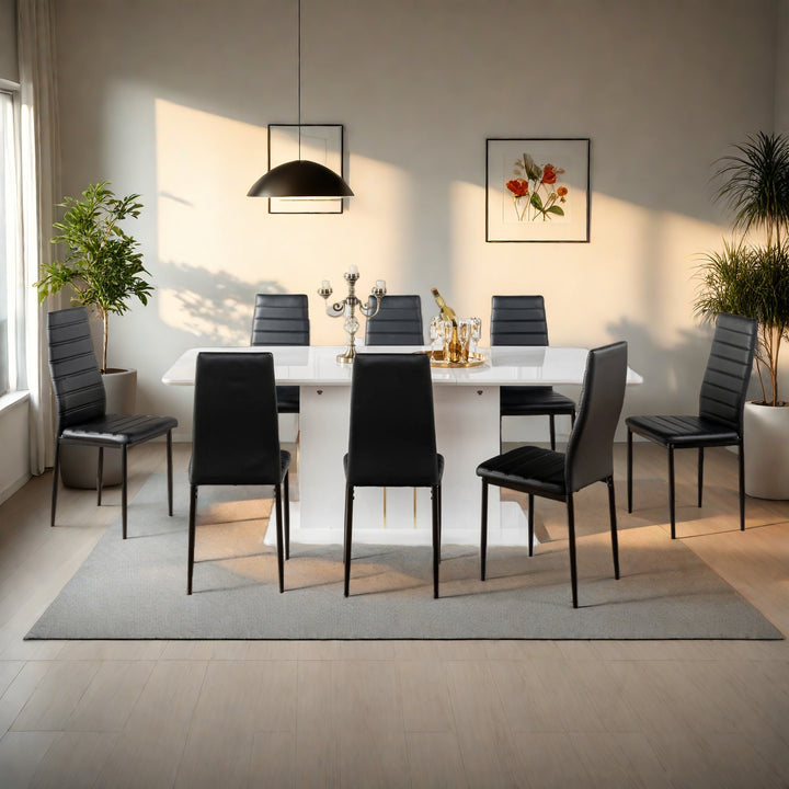 FurnitureR Esszimmerstühle, 6er-Set, PU-Leder, armlose Stühle mit hoher Rückenlehne und Metallgestell, ergonomisch für Küche, Esszimmer und Homeoffice, Schwarz