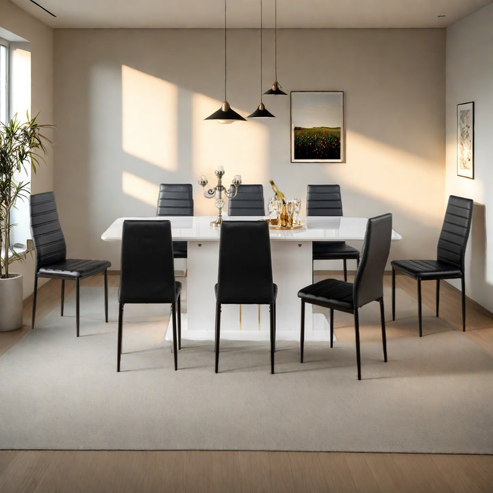 FurnitureR Esszimmerstühle, 6er-Set, PU-Leder, armlose Stühle mit hoher Rückenlehne und Metallgestell, ergonomisch für Küche, Esszimmer und Homeoffice, Schwarz