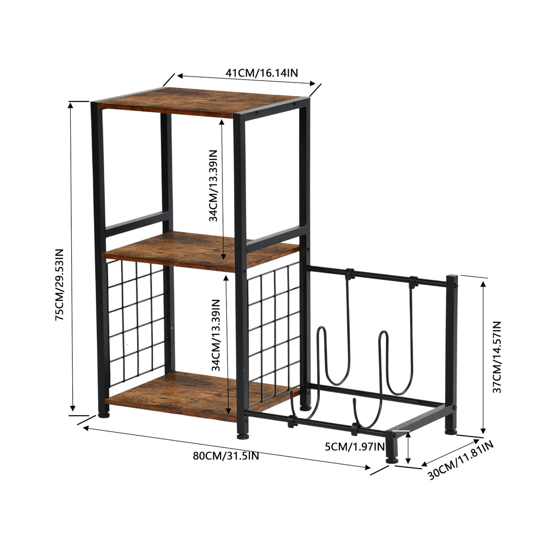 Support de guitare multifonctionnel FurnitureR avec étagères de rangement – ​​Étagère à 3 niveaux de style industriel pour matériel de musique avec plateau en bois, marron