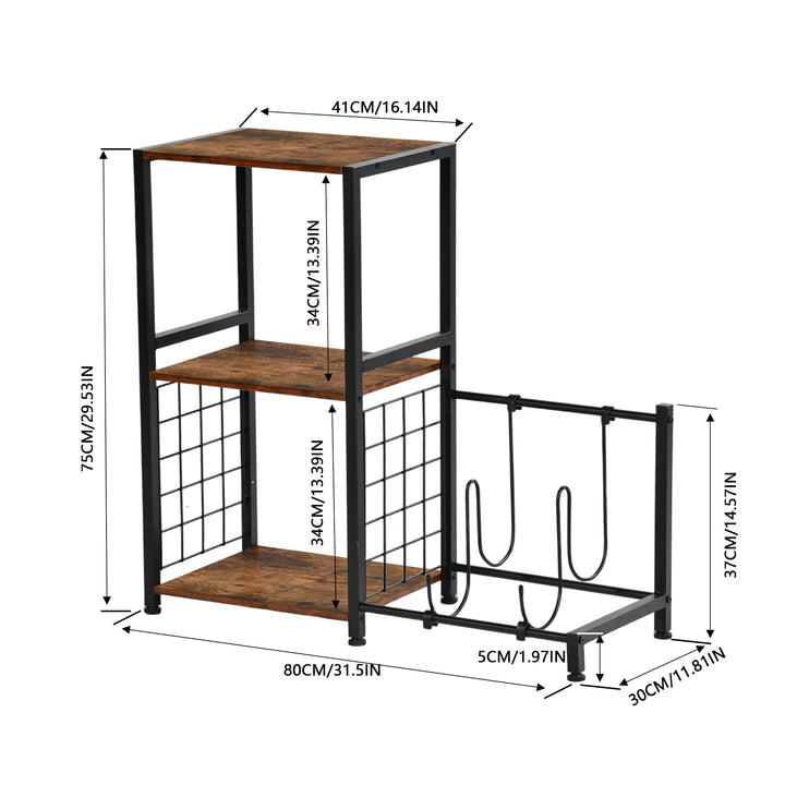 Support de guitare multifonctionnel FurnitureR avec étagères de rangement – ​​Étagère à 3 niveaux de style industriel pour matériel de musique avec plateau en bois, marron