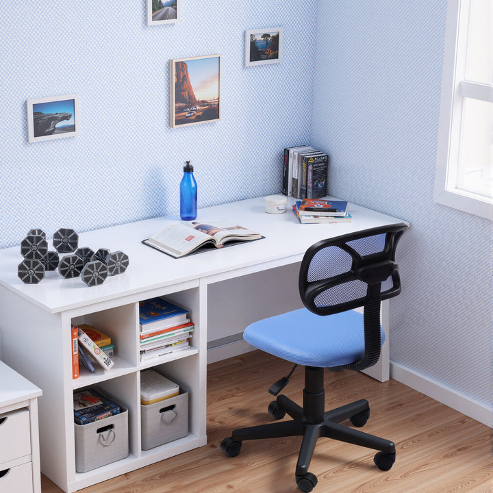 Chaise de bureau FurnituureR à dossier bas, chaise de travail ergonomique sans accoudoirs en maille, pivotante et réglable en hauteur, idéale pour le bureau à domicile ou la chambre, bleue.