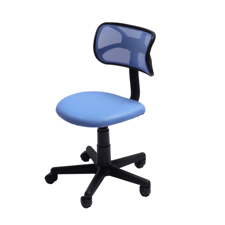 Chaise de bureau FurnituureR à dossier bas, chaise de travail ergonomique sans accoudoirs en maille, pivotante et réglable en hauteur, idéale pour le bureau à domicile ou la chambre, bleue.