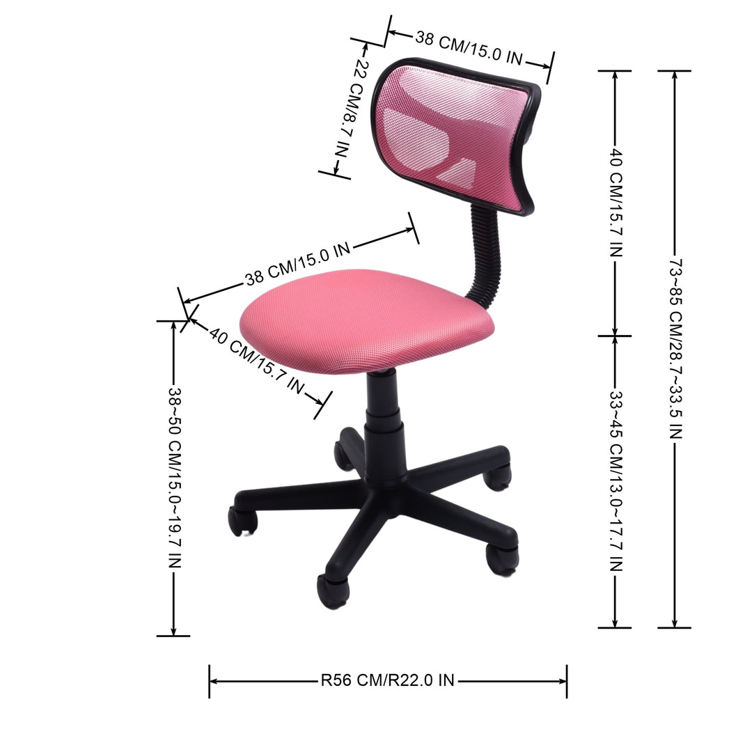 Chaise de bureau FurnituureR à dossier bas, chaise de travail ergonomique sans accoudoirs en maille, pivotante et réglable en hauteur, idéale pour le bureau à domicile ou la chambre, rose.