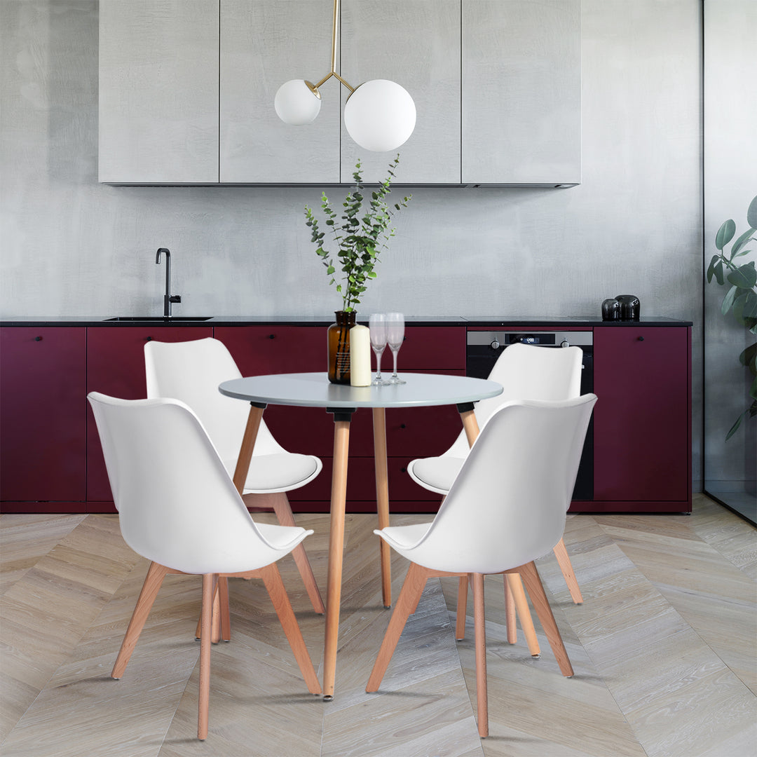 FurnitureR Esszimmerstühle, gepolsterte Stühle mit mittelhoher Rückenlehne und Kunstlederbezug für Esszimmer, Küche und Wohnzimmer, Beine aus Massivholz, 4er-Set