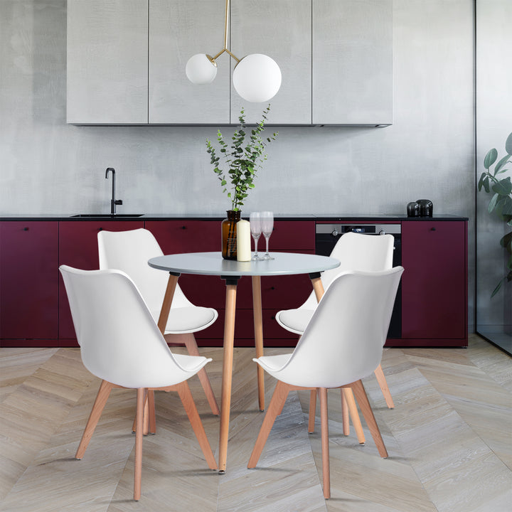 FurnitureR Esszimmerstühle, gepolsterte Stühle mit mittelhoher Rückenlehne und Kunstlederbezug für Esszimmer, Küche und Wohnzimmer, Beine aus Massivholz, 4er-Set