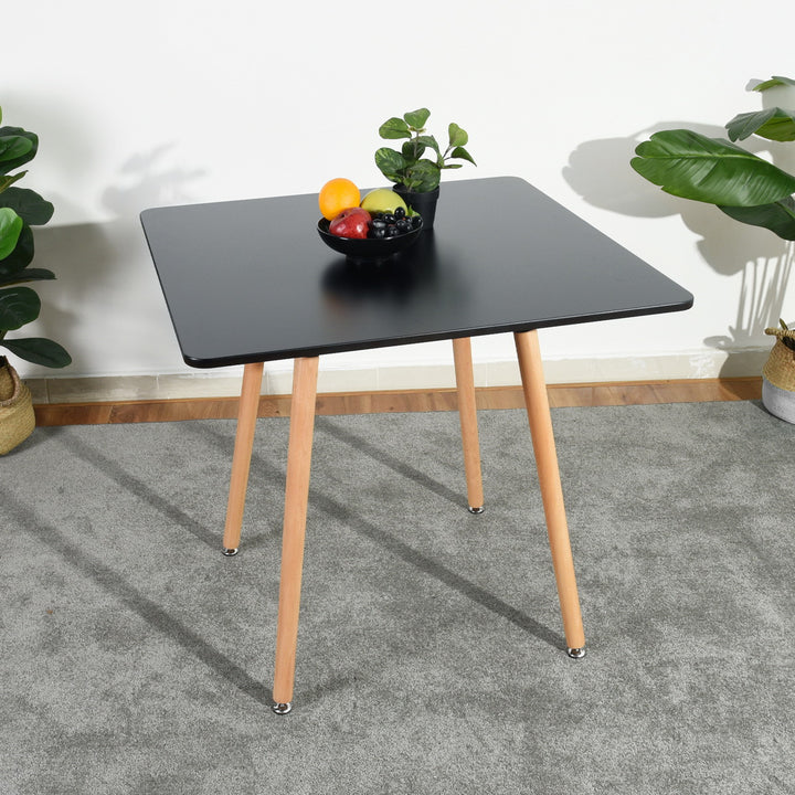 FurnitureR 80 cm (31,5 Zoll) quadratischer Esstisch, moderner Esstisch im Mid-Century-Stil mit Holzbeinen, kleiner Küchentisch für 2–4 Personen, Schwarz &amp; Naturholz