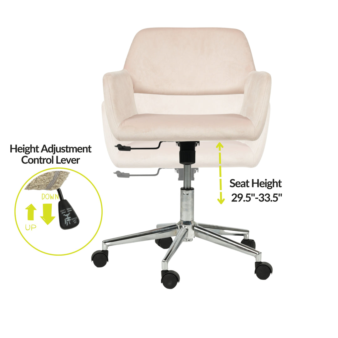 Chaise de bureau FurnitureR, chaise de coiffeuse mi-haute en velours avec roulettes, chaise réglable pour salon, chambre, bureau, rose poudré