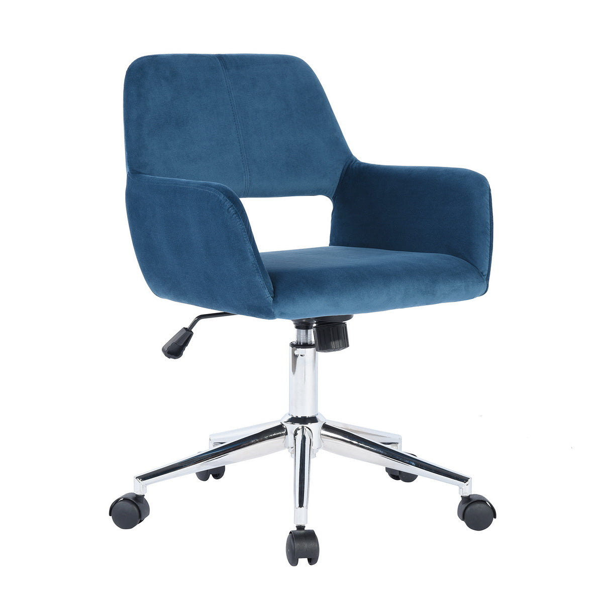 Chaise de bureau FurnitureR, dossier mi-haut en velours avec roulettes, chaise de travail réglable pour salon, chambre, bureau, bleu foncé