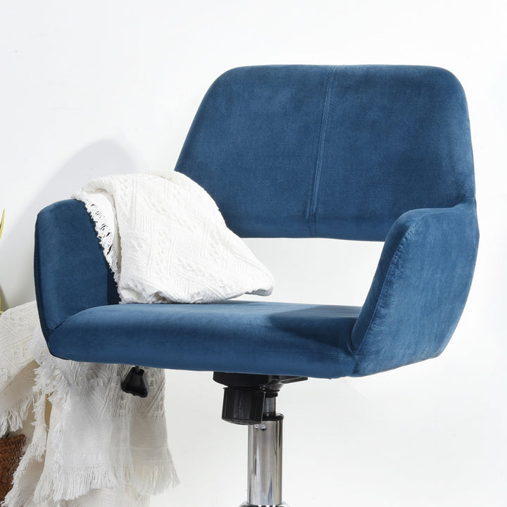 Chaise de bureau FurnitureR, dossier mi-haut en velours avec roulettes, chaise de travail réglable pour salon, chambre, bureau, bleu foncé