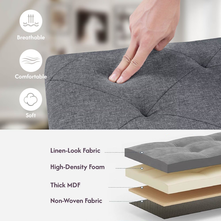 FurnitureR Foldable Storage Ottoman Bench, 30.3" Linen Fabric Tufted Ottoman with Storage, Ottoman for Bedroom Living Room, Footrest Seat with Storage