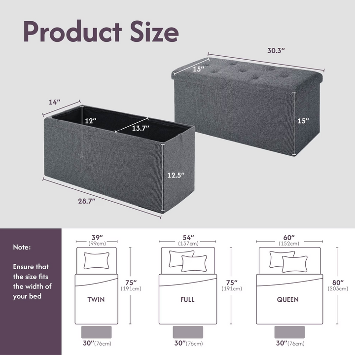 FurnitureR Foldable Storage Ottoman Bench, 30.3" Linen Fabric Tufted Ottoman with Storage, Ottoman for Bedroom Living Room, Footrest Seat with Storage