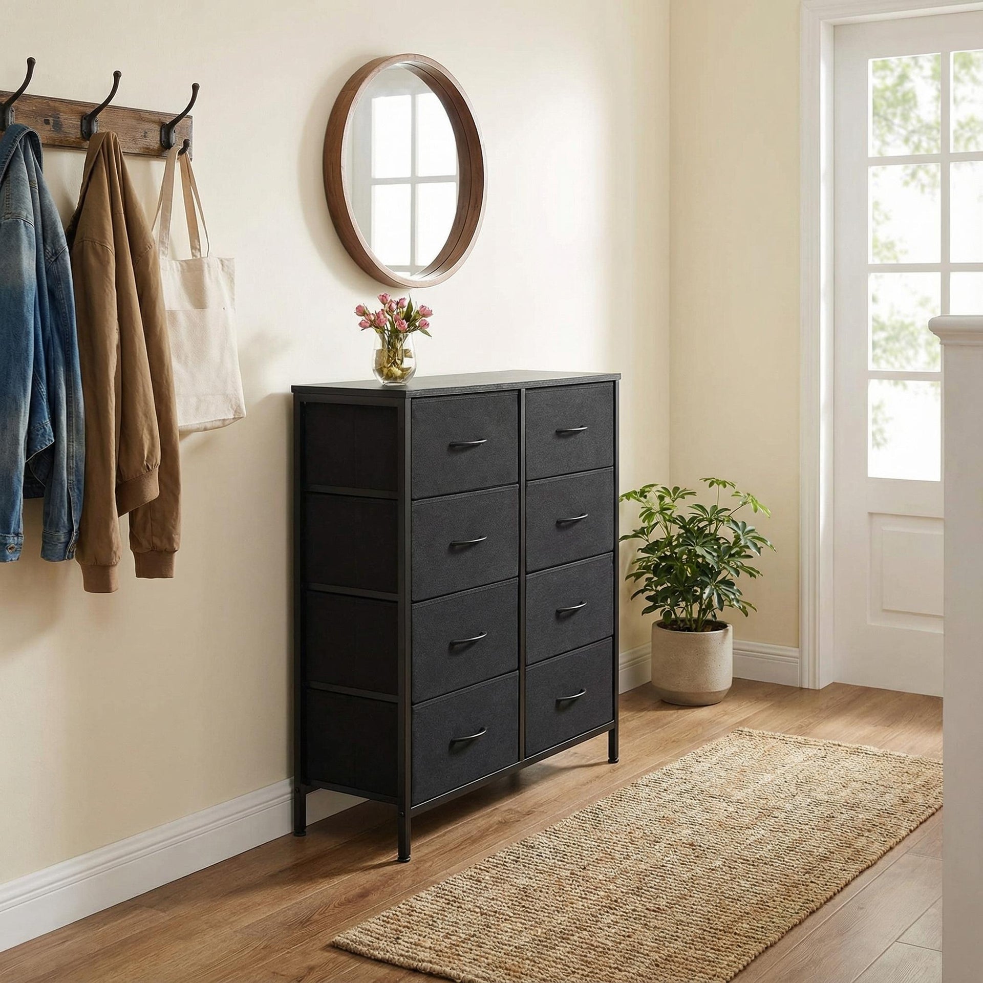 Ocreate FurnitureR Armoire de Bureau 8 Tiroirs Bois et Métal Gris Foncé