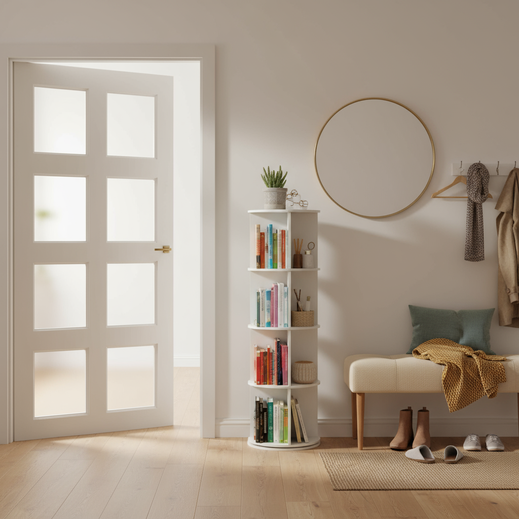 Legato FurnitureR Bibliothèque Rotative 4 Niveaux Blanc | MDF – FurnitureR